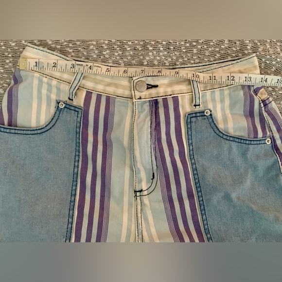 BDG Blue and Purple Jean Shorts with Striped Design - Picture 4 of 5